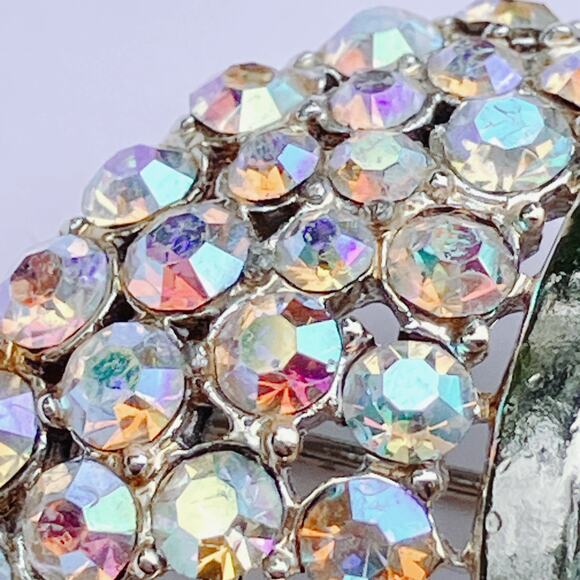 Vintage Signed Coro Brooch Mid Century AB Rhinestone Swirl Gold Tone 1950s - Picture 4 of 10